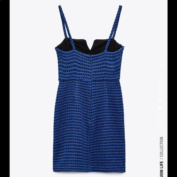 New Zara Textured Tweet Blue Strap Mini Dress - Picture 4 of 7